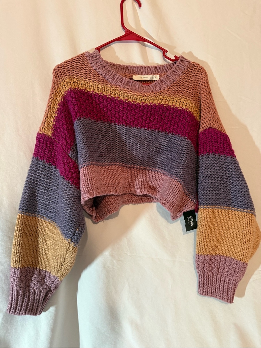 Altar’d State Colorblock Chunky Knit Cropped Sweater NWT Pink Purple Oversized